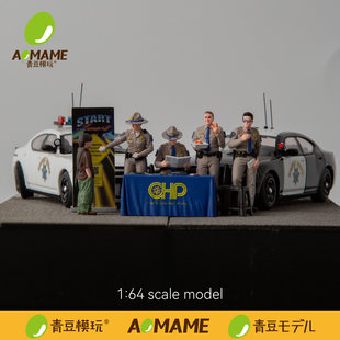 青豆模玩1:64加利福尼亚州警(CHP)S1微缩场景人偶建筑模型配件