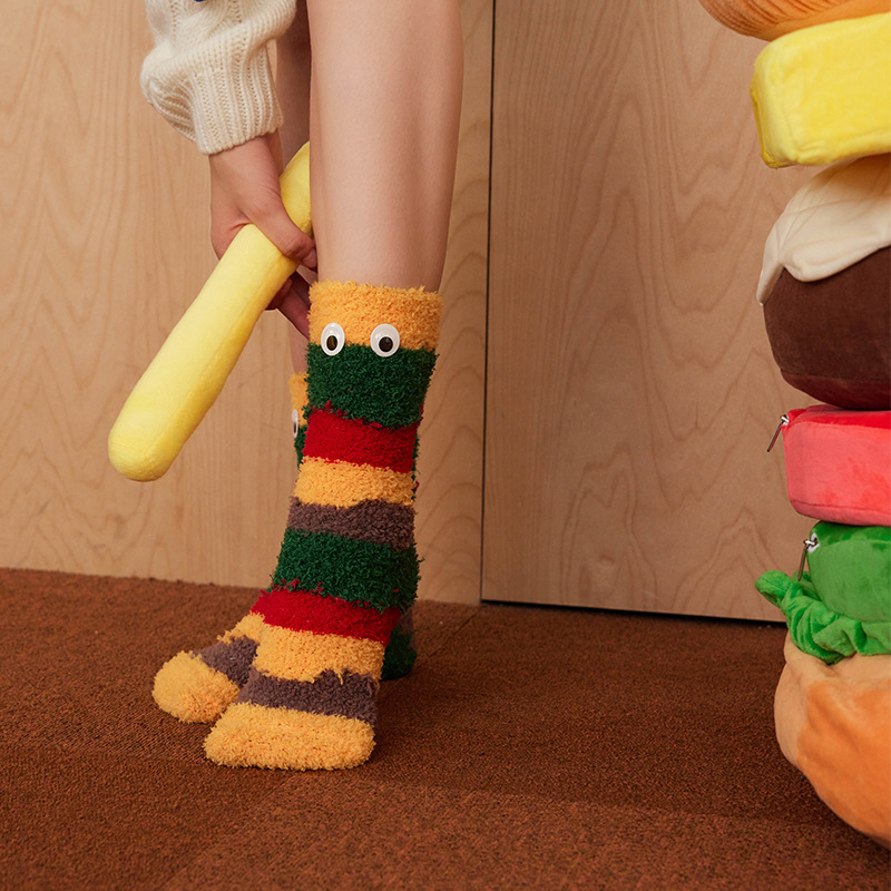 袜子女秋冬珊瑚绒地板袜子加厚保暖立体中筒袜毛巾女雪地板袜居家