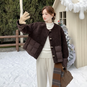 【主推款】2025冬季羊羔毛拼接短羽绒服B101-1027-P275-K418现货图片