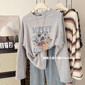 宽松大码 复古秋冬 中长款 毛巾暖绒上衣韩系卡通印花减龄可爱T恤女