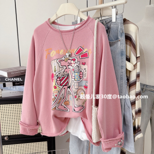 超火爆款 水洗毛圈棉秋冬女上衣卡通减龄毛卷边高品质卫衣 纸袋家