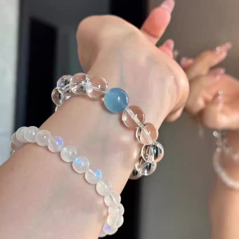 赵露思同款天然白水晶海蓝宝手串