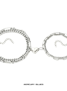 钛钢情侣手链 拼接爱心磁吸手链男女小众高级感不掉色