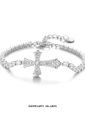 高级感满钻十字架锆石钛钢手链男女百搭不掉色首饰