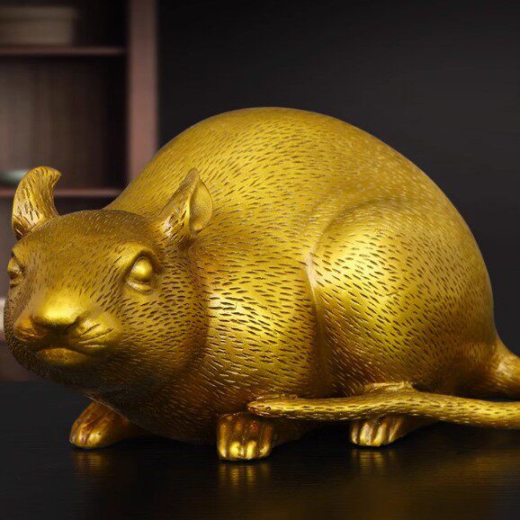 黄铜老鼠摆件十二生肖鼠吉祥物财富鼠金毛鼠五子登科家居桌面装饰