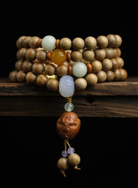 持珠沙弥款DIY奶香木手链文玩厂家批发规格0.8×108颗男女念珠