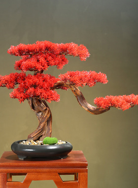 仿真迎客松盆景植物客厅玄关办公室绿植盆栽摆件家居装饰开业礼品