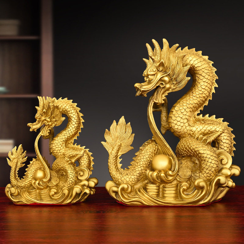 铜龙摆件黄铜祥龙献瑞戏珠龙生肖龙五爪龙金龙家居办公室桌工艺品