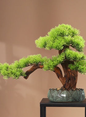 仿真迎客松盆景新中式罗汉松绿植造景客厅家居玄关装饰假树摆件