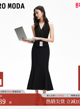 Vero Moda连衣裙女25夏新款职场通勤挂脖连衣长裙黑色修身鱼尾