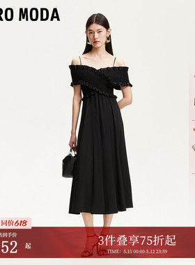 Vero Moda连衣裙夏季交叉设计捏褶无袖千金风小黑裙32527B020