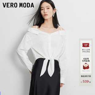 Vero Moda衬衫女2026夏秋新款系带两穿袖一字肩长袖上衣326305014
