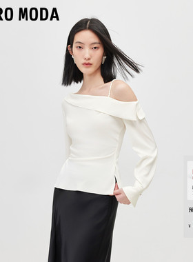 Vero Moda衬衫女2026夏季新款斜肩底摆开衩抽褶修身上衣326251001