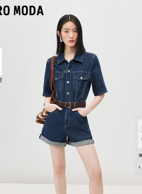 Vero Moda牛仔裤女2026夏季新款纯棉翻领短袖腰带连体裤326276001