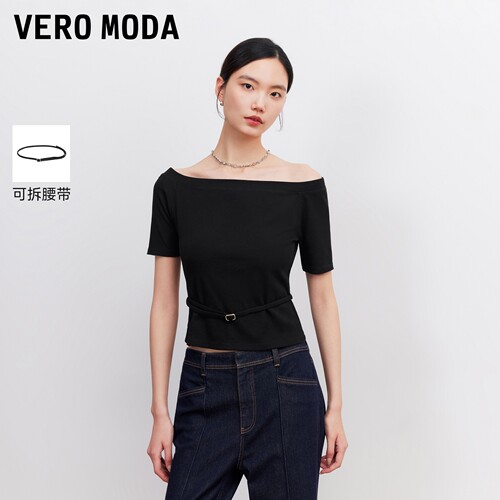 VeroModaT恤可拆腰带一字领