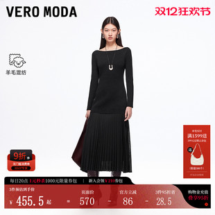 收腰雪纺拼接325446021 含绵羊毛修身 Vero Moda连衣裙2025秋冬新款