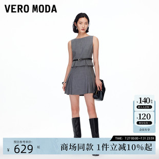 圓領(lǐng)腰帶設(shè)計(jì)百褶無(wú)袖 Vero Moda連衣裙2025秋季 新款 短裙32537A018