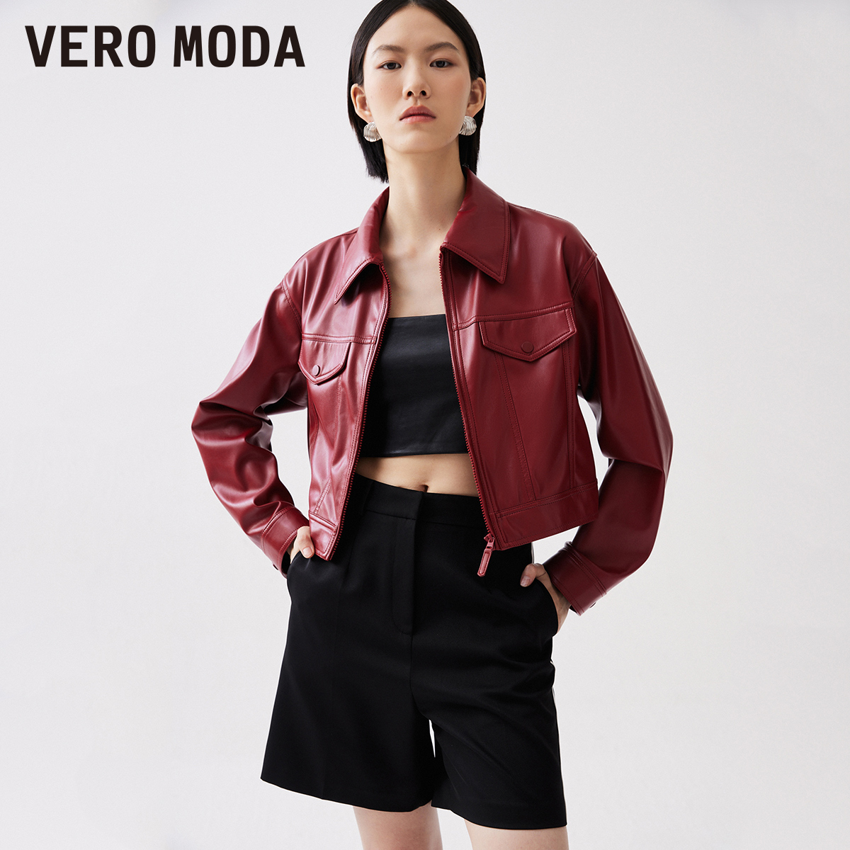 VeroModa翻领纯色外套