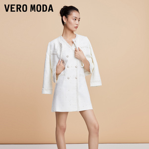 Vero Moda西装外套女2023早秋新款圆领短款优雅气质小香风套装