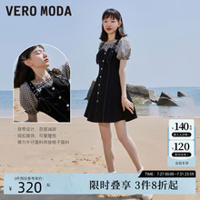 Vero Moda连衣裙秋冬新款假两件短袖牛仔拼接收腰女322242002