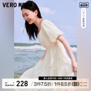 Vero Moda连衣裙2023夏季新款时尚方领泡泡袖长裙公主风裙子女▲