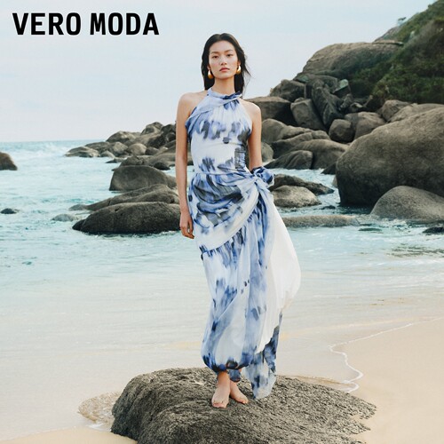 VeroModa连衣裙飘带系扣扎染
