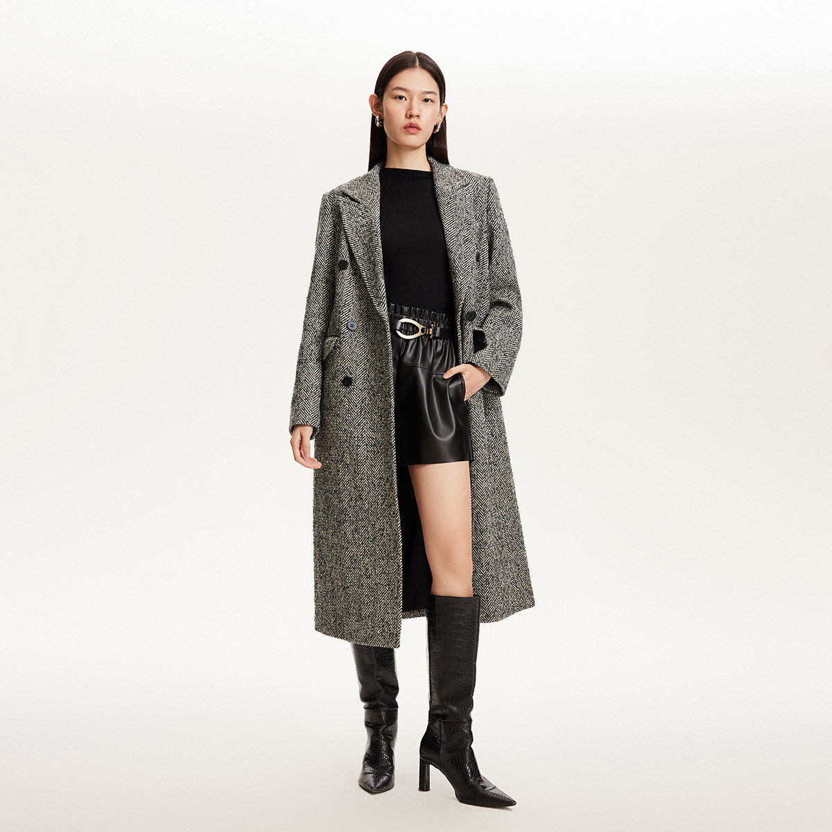 t区绫致VeroModa风衣女冬含羊毛双排扣人字纹宽松气质外套,女装/女士精品,风衣,淘宝优惠券,粉丝福利购,淘宝优惠卷