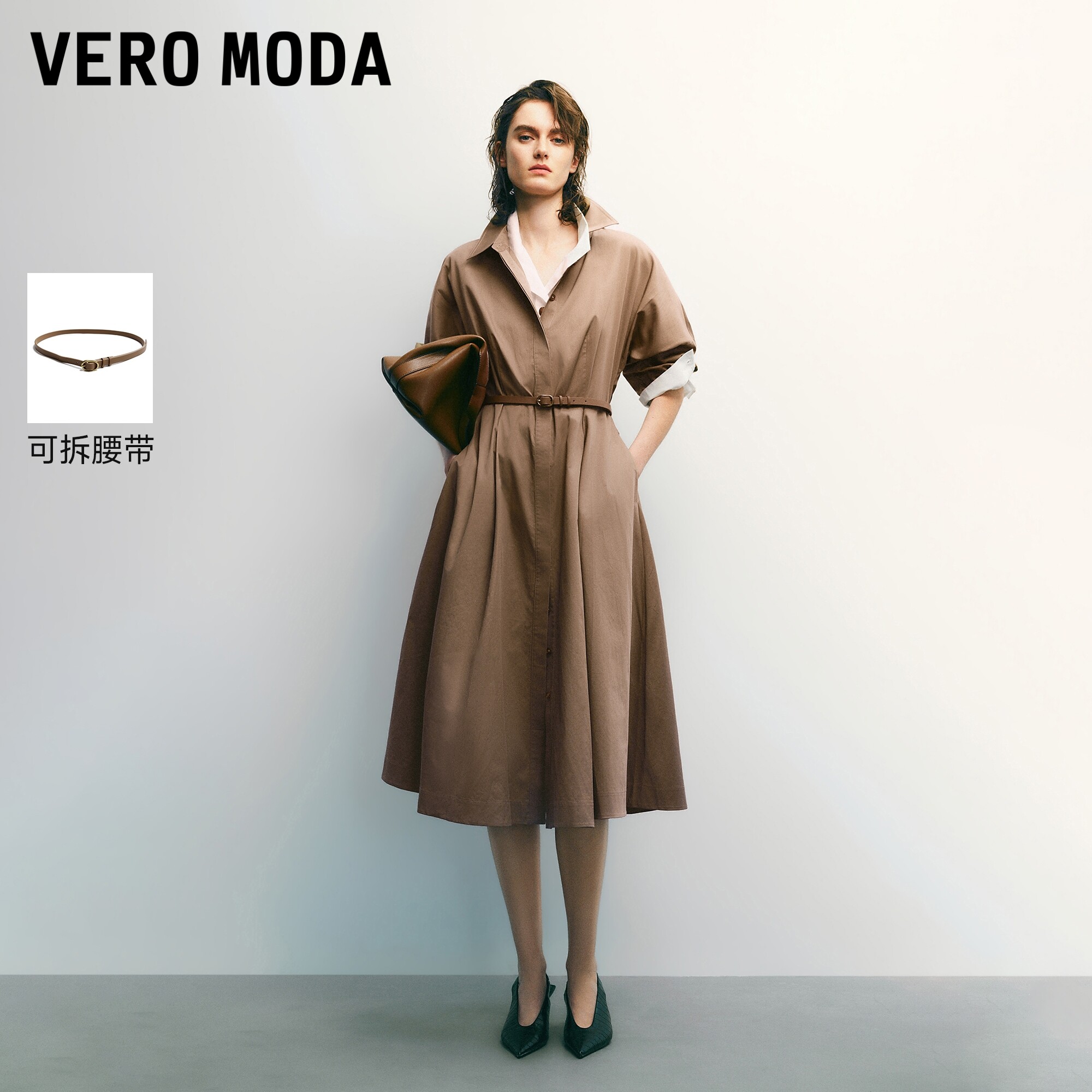 VeroModa连衣裙腰带纯棉灯笼袖图片
