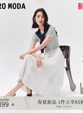 Vero Moda连衣裙2026夏季新款可拆披肩圆领A字拼接长裙32627B012