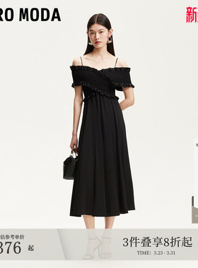 Vero Moda连衣裙夏季交叉设计捏褶无袖千金风小黑裙32527B020
