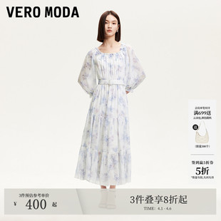 Vero 腰带装 饰印花七分袖 裙子32527C003 Moda连衣裙夏季