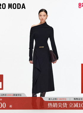 Vero Moda连衣裙女2025冬季新款含绵羊毛拼接斜领中长裙32547D018