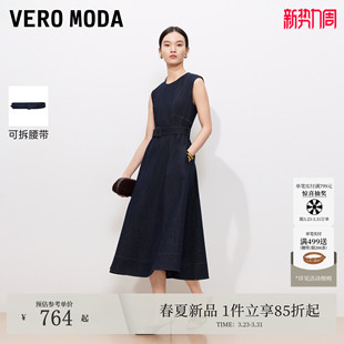 A字牛仔中长裙326242010 腰带明线无袖 Vero Moda连衣裙2026夏新款
