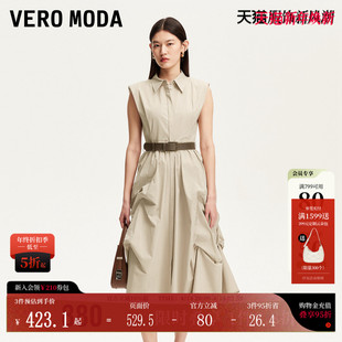 褶皱裙摆薄垫肩收腰显瘦3252SZ001 新款 Vero Moda连衣裙女2025夏季