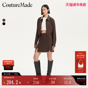 Couture 秋冬PU拼接短夹克外套A字短裙324317018 Made套装