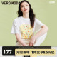 Vero ModaT恤女2024春夏新款纯棉H版型圆领花朵印花刺绣短袖