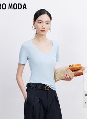 Vero ModaT恤女2026夏秋新款含莱赛尔字母标U领修身短袖显瘦百搭