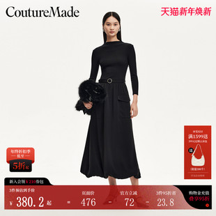 Couture Made连衣裙秋冬针织拼接纯色显瘦小黑裙32437C018