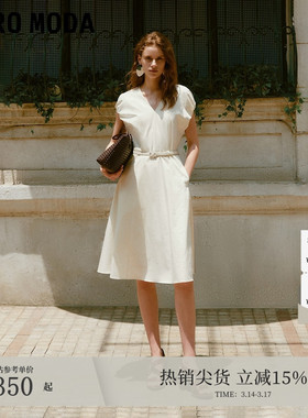 【热卖爆款】Vero Moda连衣裙2025秋季新款纯棉V领纯色32537A015