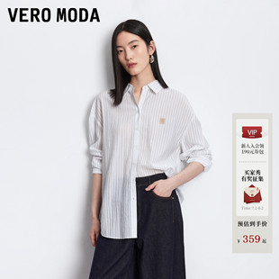 Vero Moda衬衫2026夏秋新款撞色系条纹胸前贴布装饰上衣休闲时尚