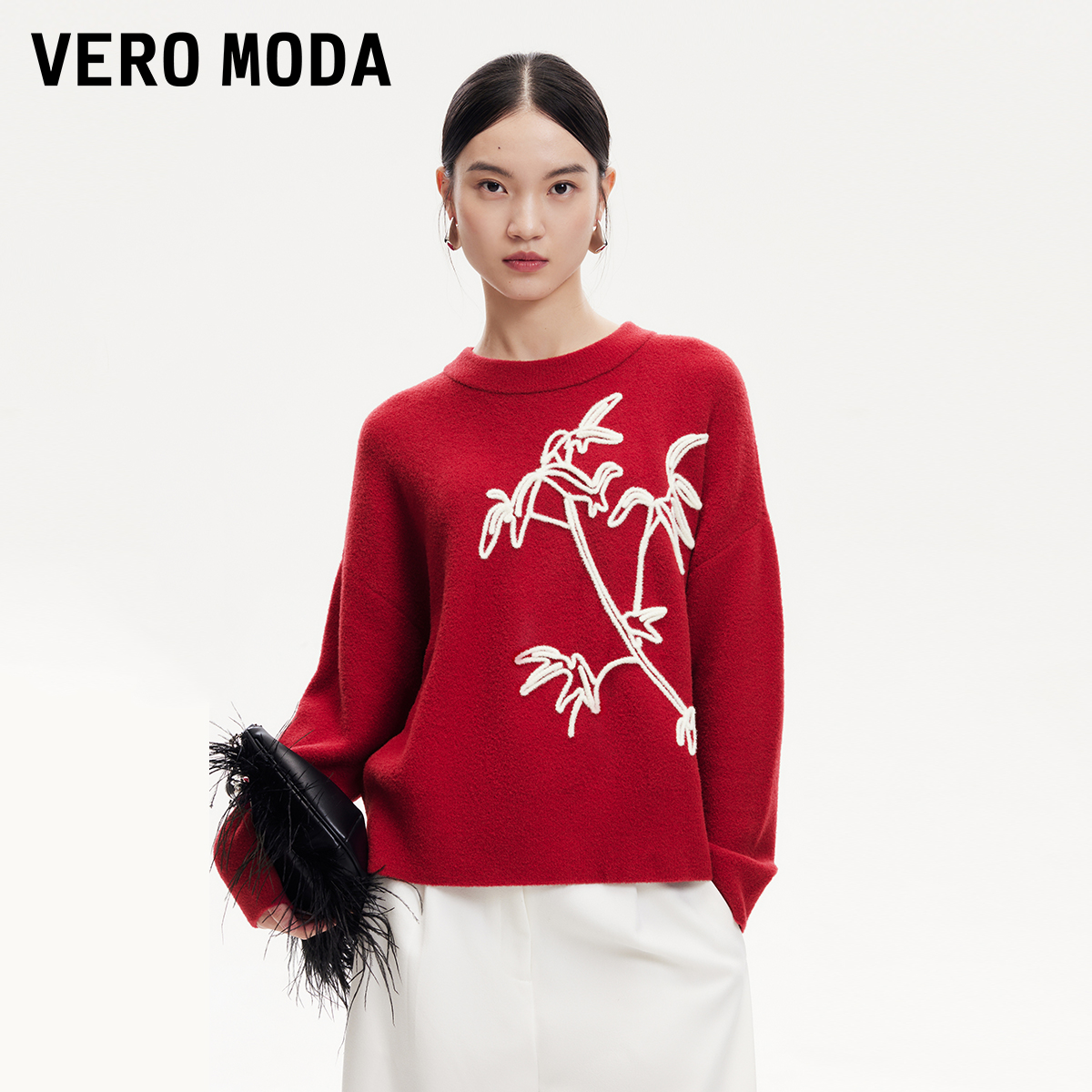 VeroModa中国风竹林图案毛衣