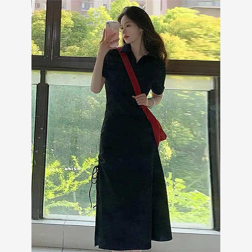 法式高级感别致绝美黑色连衣裙子2025新款女装夏季遮肚子显瘦长裙