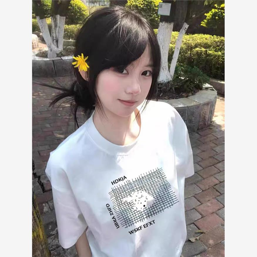 纯棉白色正肩短袖t恤女2025新款夏季小个子宽松半袖设计感上衣ins