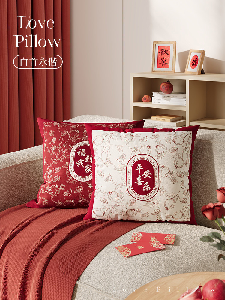 红色轻奢高级感客厅床沙发抱枕结婚喜庆乔迁新年过年靠背垫靠垫套