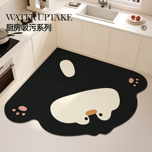 卡通厨房专用地垫防水防滑防油可擦免洗脚垫子硅藻泥拐角转角地毯
