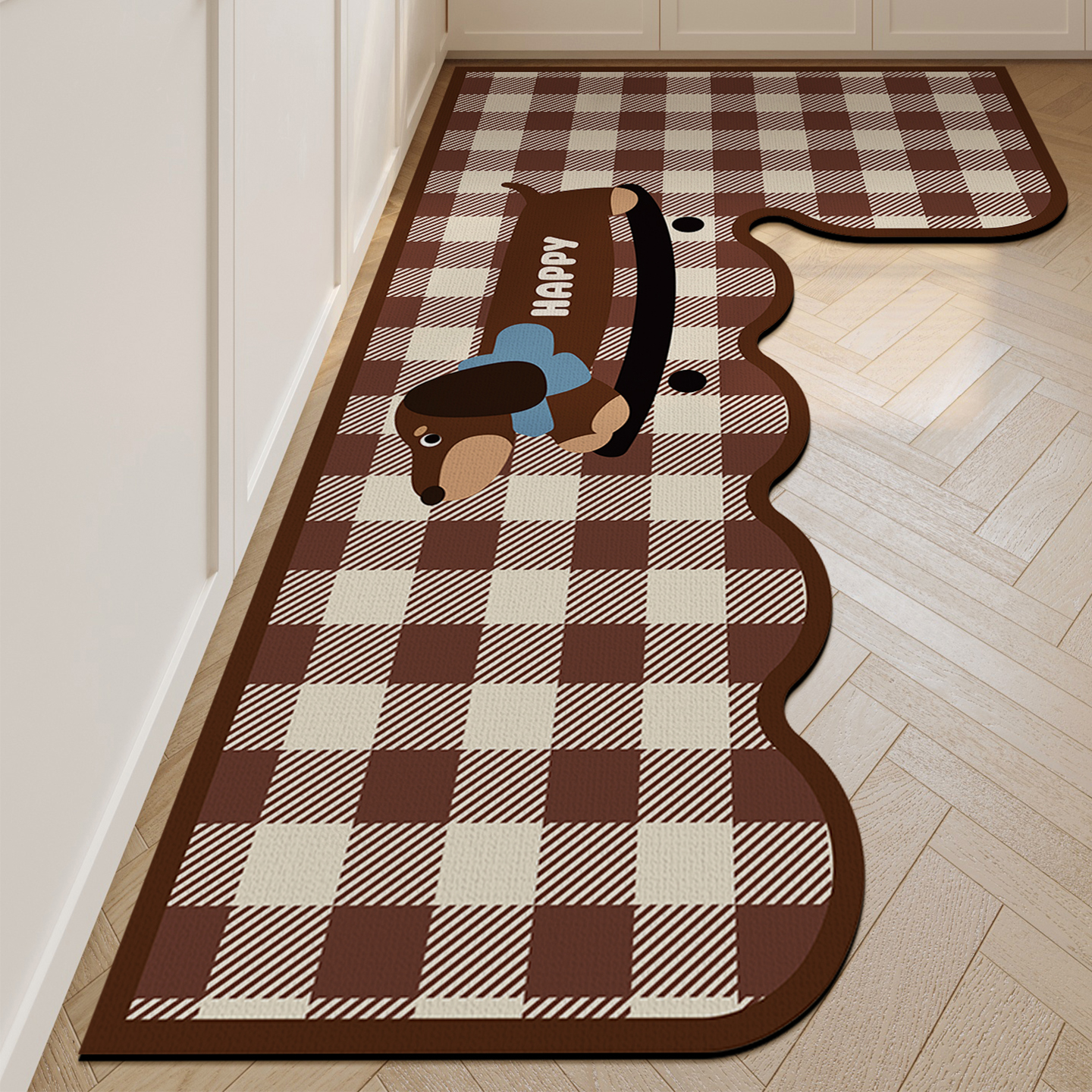 卡通简约厨房专用地垫家用耐脏防滑防油可擦免洗L型地毯吸水脚垫