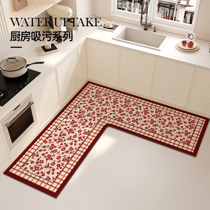 L形厨房专用地垫防水防滑防油可擦免洗脚垫子硅藻泥拐角转角地毯