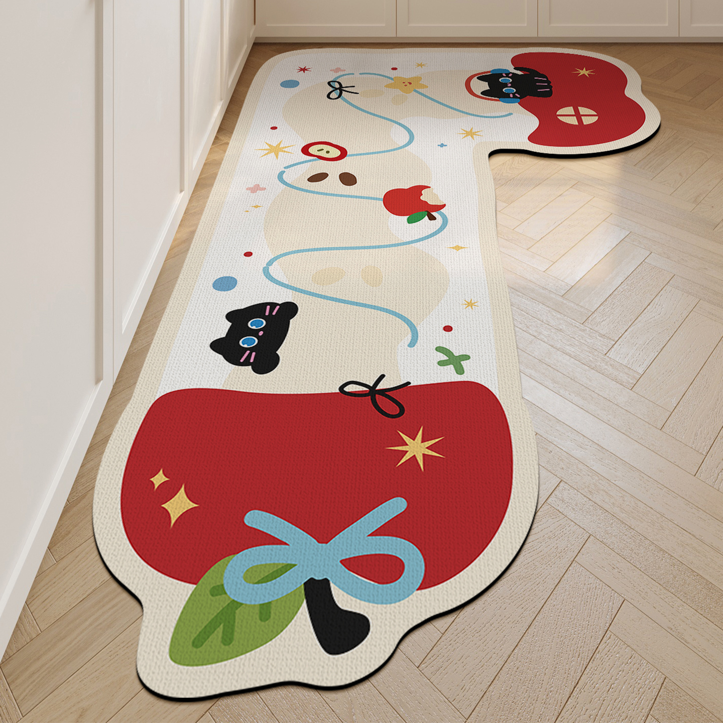 卡通厨房专用地垫家用耐脏防滑防油可擦免洗L型地毯吸水速干脚垫