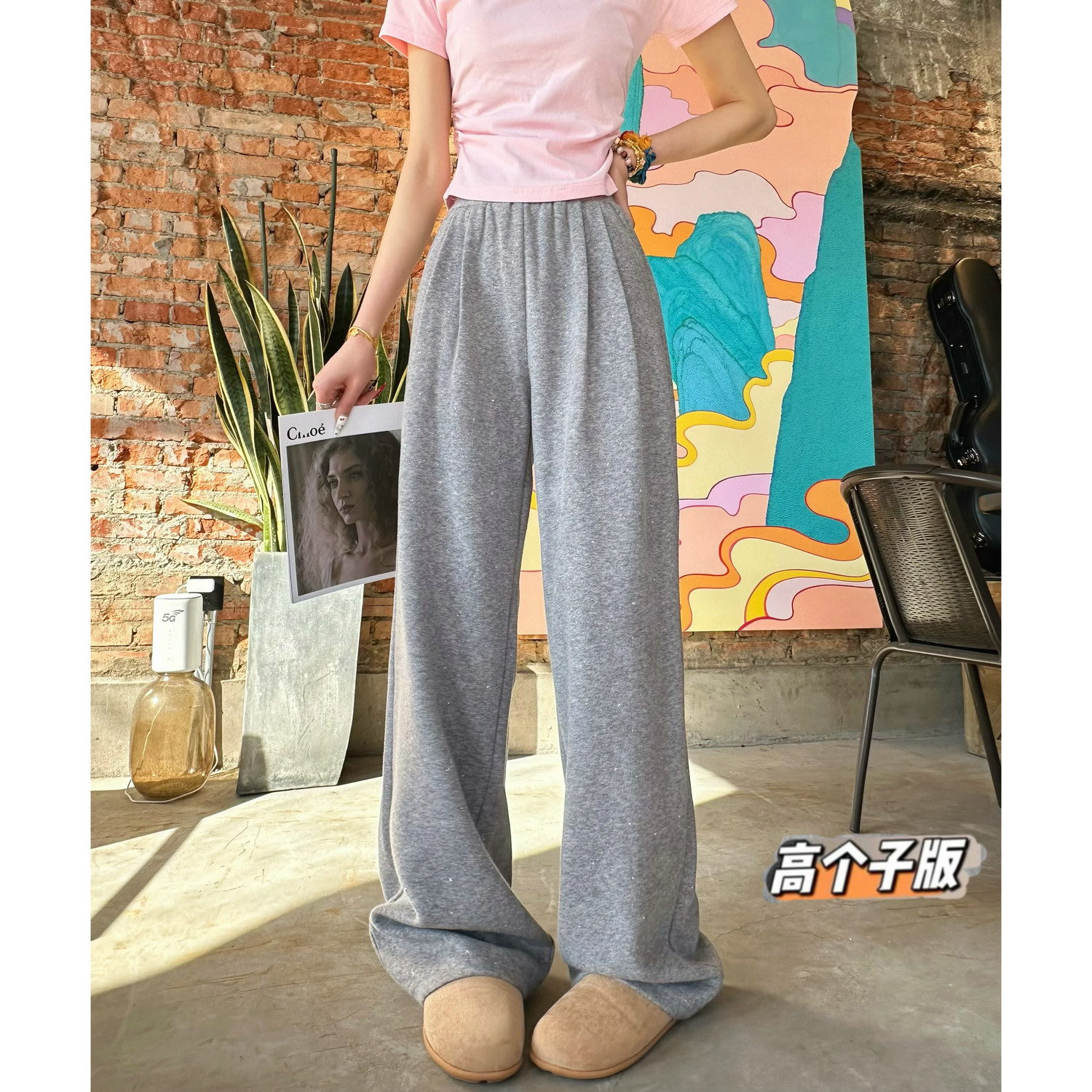 猫猫家加长女裤满钻金丝绒春季裤子女宽松慵懒松弛感窄版阔腿裤潮