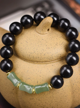 紫光檀黑檀单圈DIY玉髓和田玉竹节文玩手串佛珠念珠男女款手饰